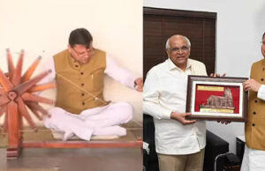 मुख्यमंत्री पुष्कर सिंह धामी ने गुजरात के सीएम भूपेंद्र पटेल से की मुलाकात, साबरमती आश्रम में चलाया चरखा